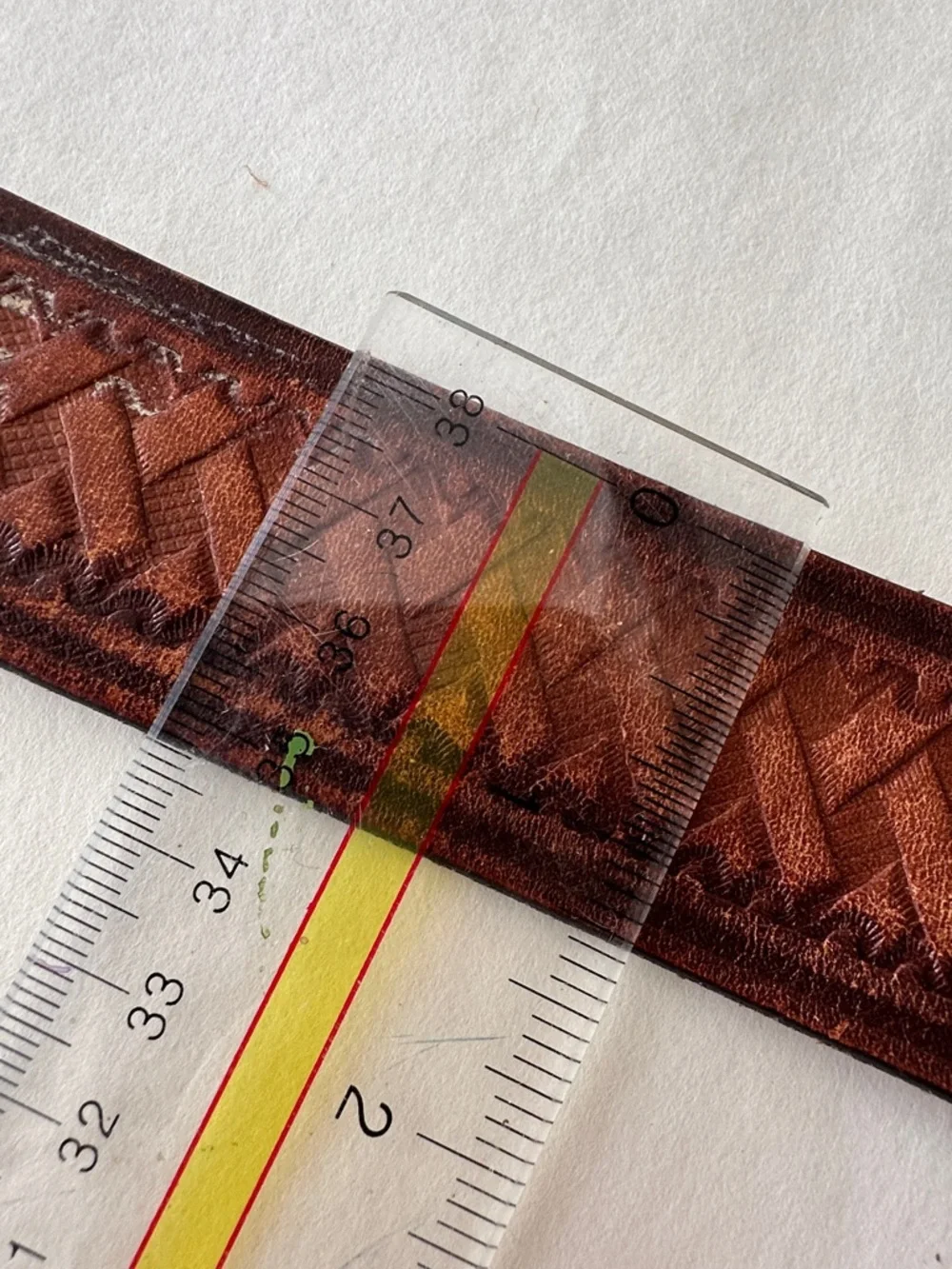 VINTAGE TOOLED EMBOSSED LEATHER BROWN BELT SNAP STRAP LARGE